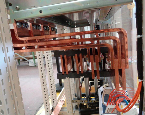 Copper bars bent in the main LV board using Grangier shears and bending machine