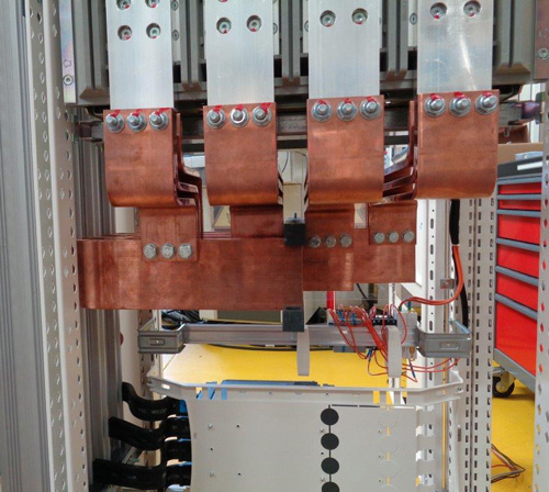 Copper bar from the inside of a TGBT cabinet/electrical panel made with tools for panel builders and electricians such as PUNCHING MACHINES, SHEARS