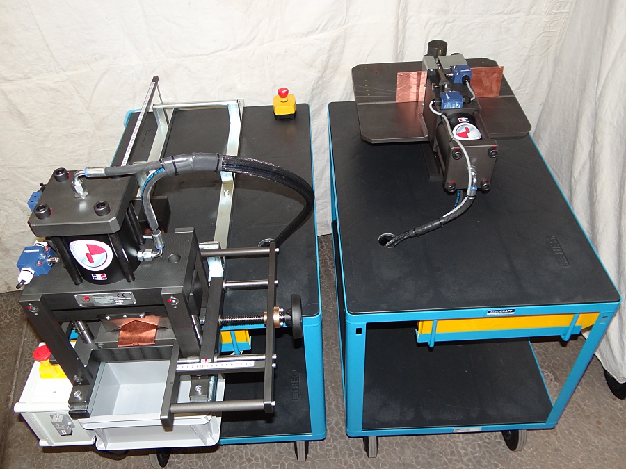Mobile unit with copper bar cutting-punching table and copper bar bending table