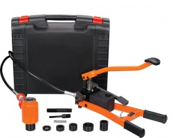 Punching ram for punching steel, stainless steel and aluminium sheets, with hydraulic foot pump
