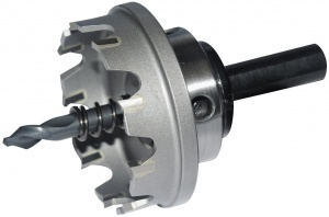 Hole saws with self-centring pilot drill for drilling electrical cabinet doors, low-voltage panels, electrical cabinets and sheet metal in steel, stainless steel, aluminium and plastics